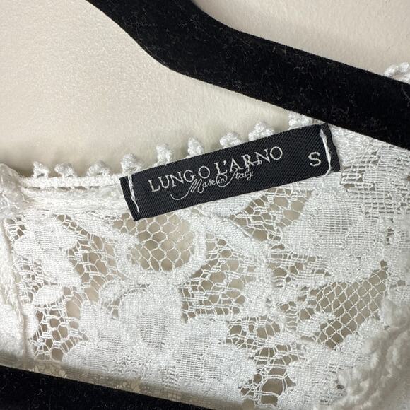 Lungo L'Arno Made In Italy 100% Linen Small Long Sleeve Lace Top Blouse Pintuck - Picture 3 of 11